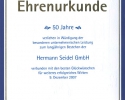 2007 - Ehrenurkunde der IHK Hamburg zum 50jährigen Firmenjubiläum der Hermann Seidel GmbH